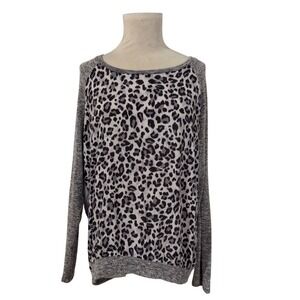 KUT from the Kloth Leopard Print Raglan Long Sleeve Top XL Gray Black White
